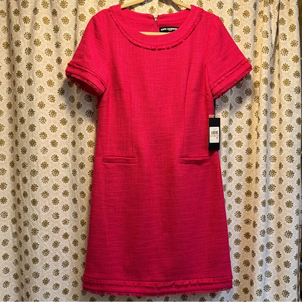 Karl Lagerfeld Women’s Hot Pink Tweed Mini Dress - Size 10 - NWT